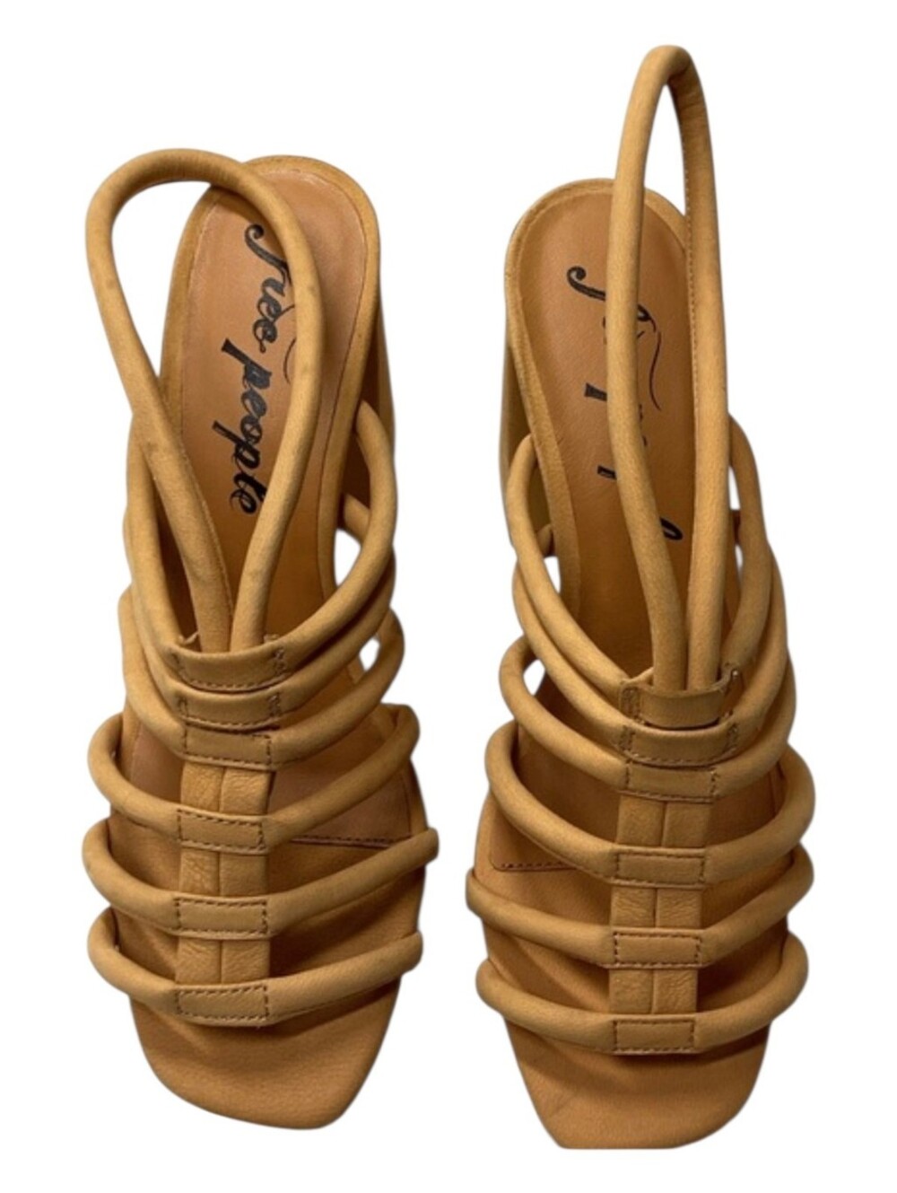 Free People Mustard-Tan Tubular Strappy Slingback Heels